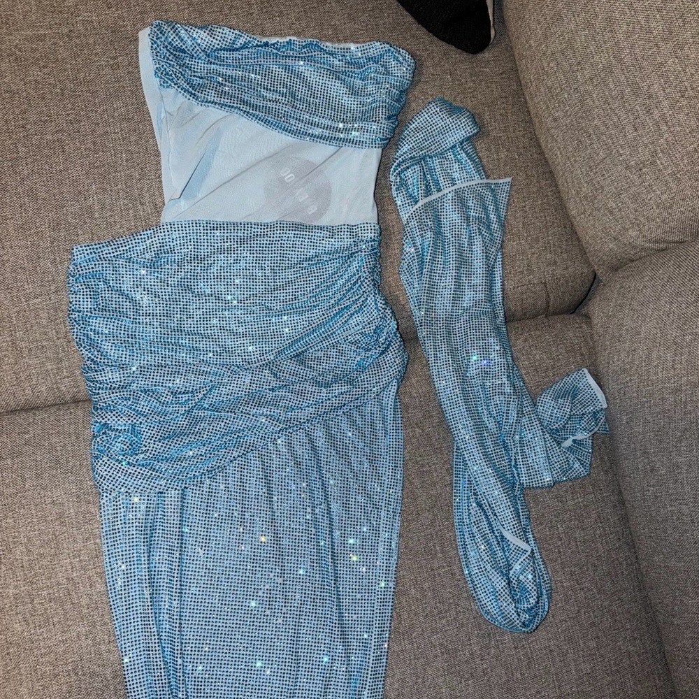 Babyboo Fashion Dazzling Strapless Blue Dress + Scarf - Picture 2 of 6